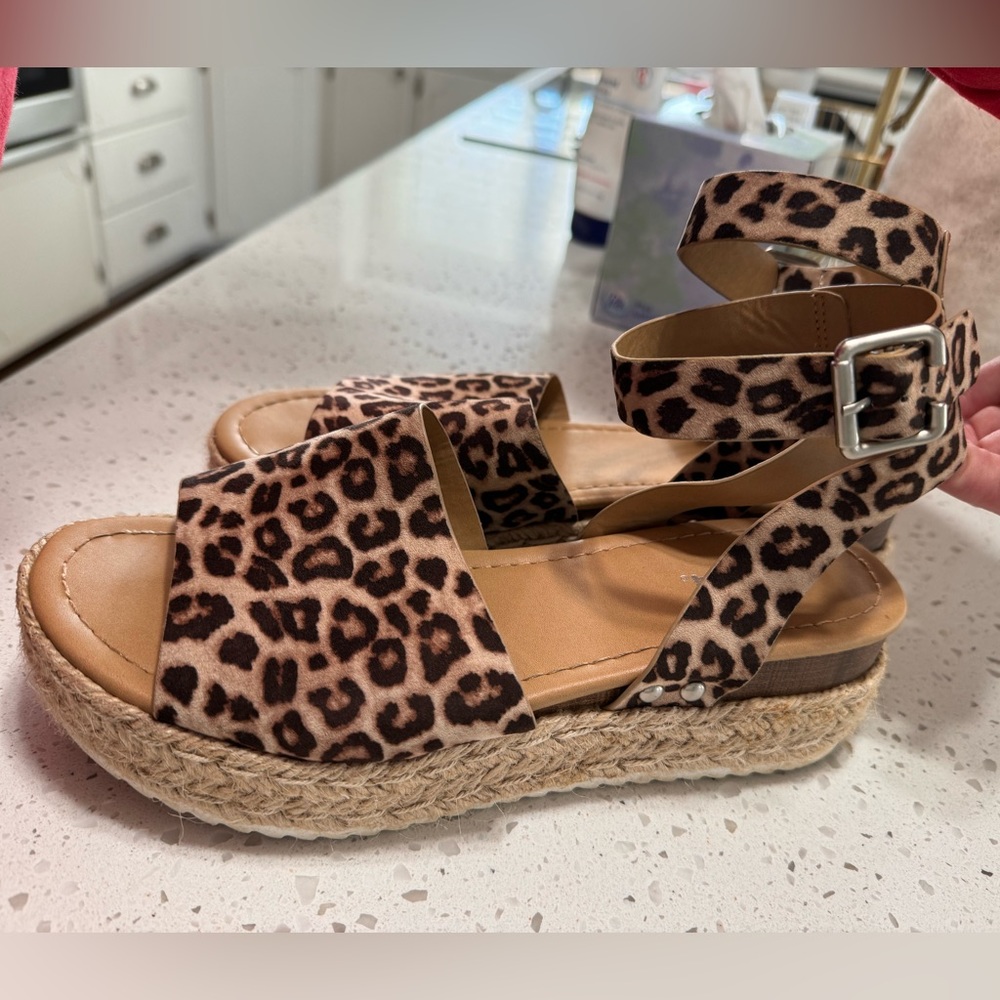 Cheetah Print Platform Sandals - Adjustable Strap/Buckle